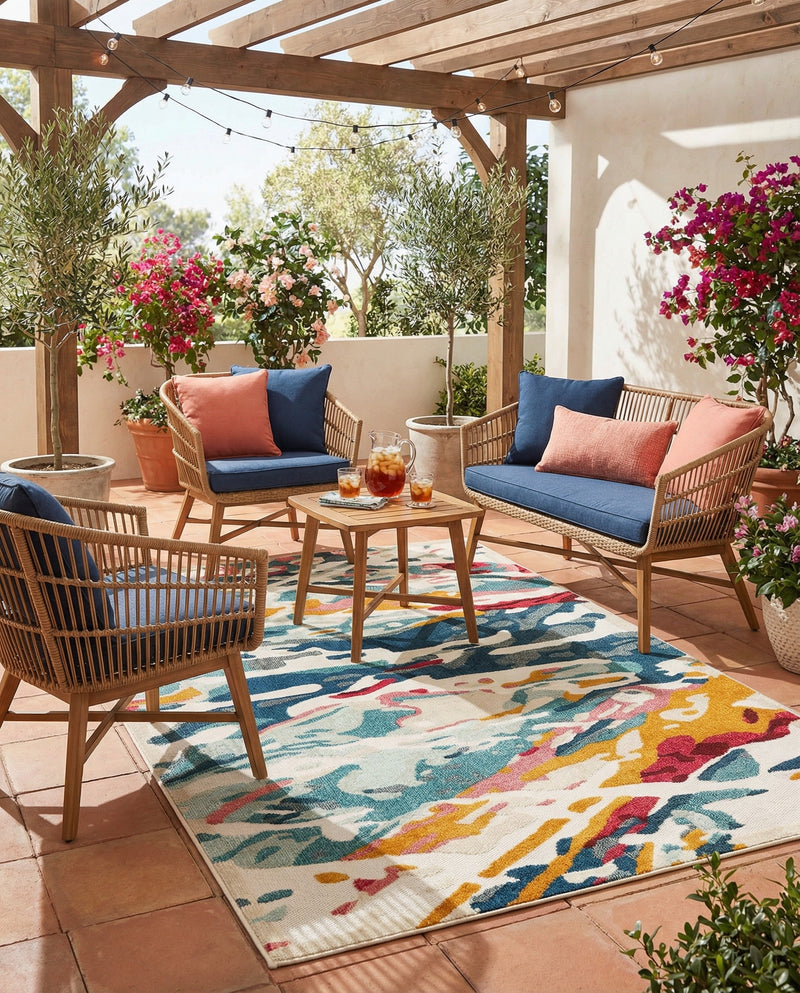Outdoor Marrakesh Collection Area Rug -  Meknes Rectangle Multi  lifestyle 32