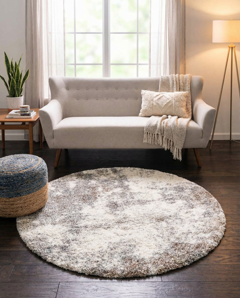 Cozy Haven Shag Collection Area Rug -  Tranquility (Khaki) Round Khaki  lifestyle 64