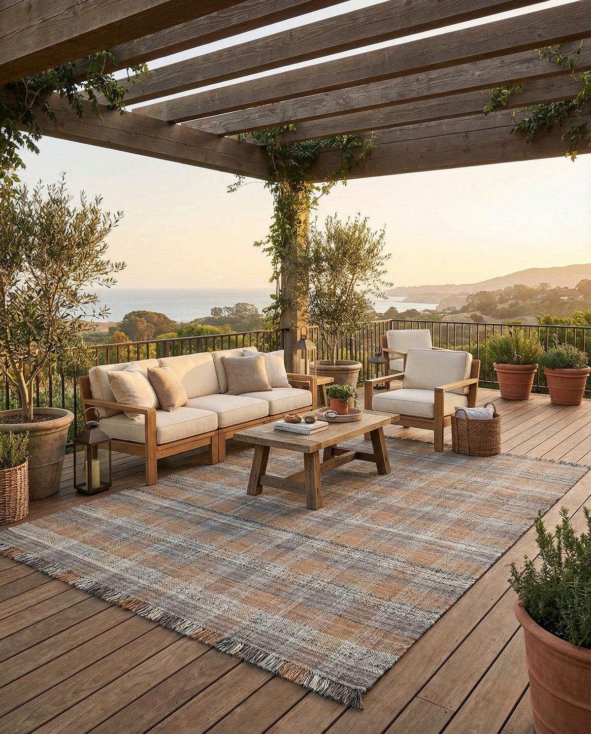 Sustainable Grid Indoor-Outdoor Oasis Collection Area Rug - Savannah Rectangle Desert Gray  lifestyle 70