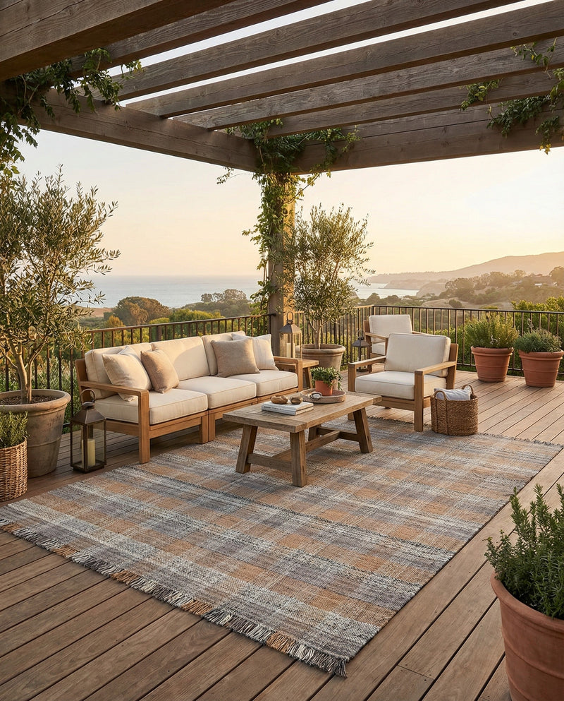 Sustainable Grid Indoor-Outdoor Oasis Collection Area Rug - Savannah Rectangle Desert Gray  lifestyle 70