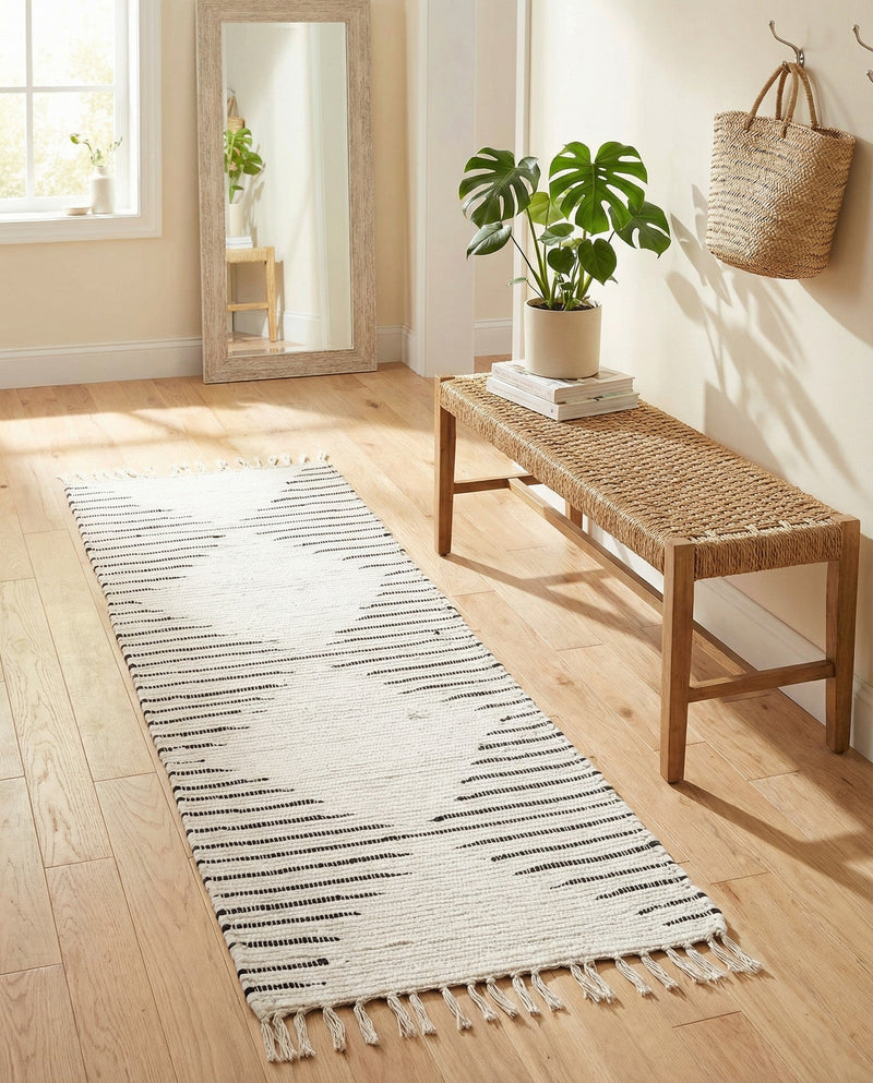 Thar Cotton Collection Area Rug - Jaisalmer (White) Runner White  lifestyle 57
