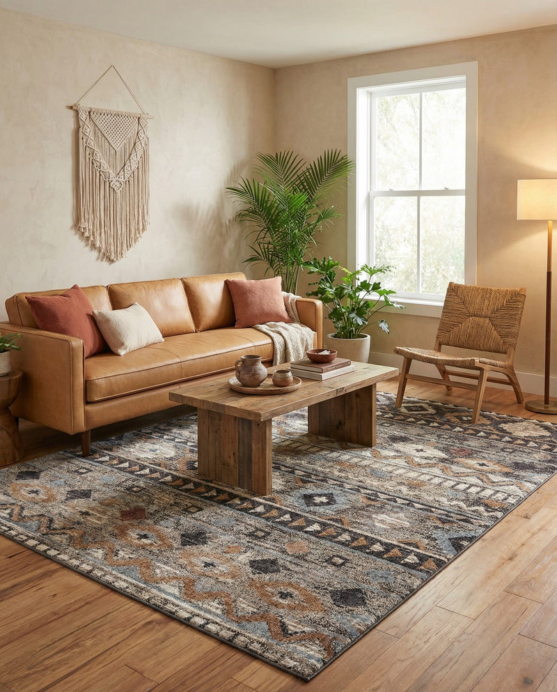 Desert Modern Eco Rug Series Collection Area Rug -  Sonora Rectangle Khaki Gray  lifestyle 17