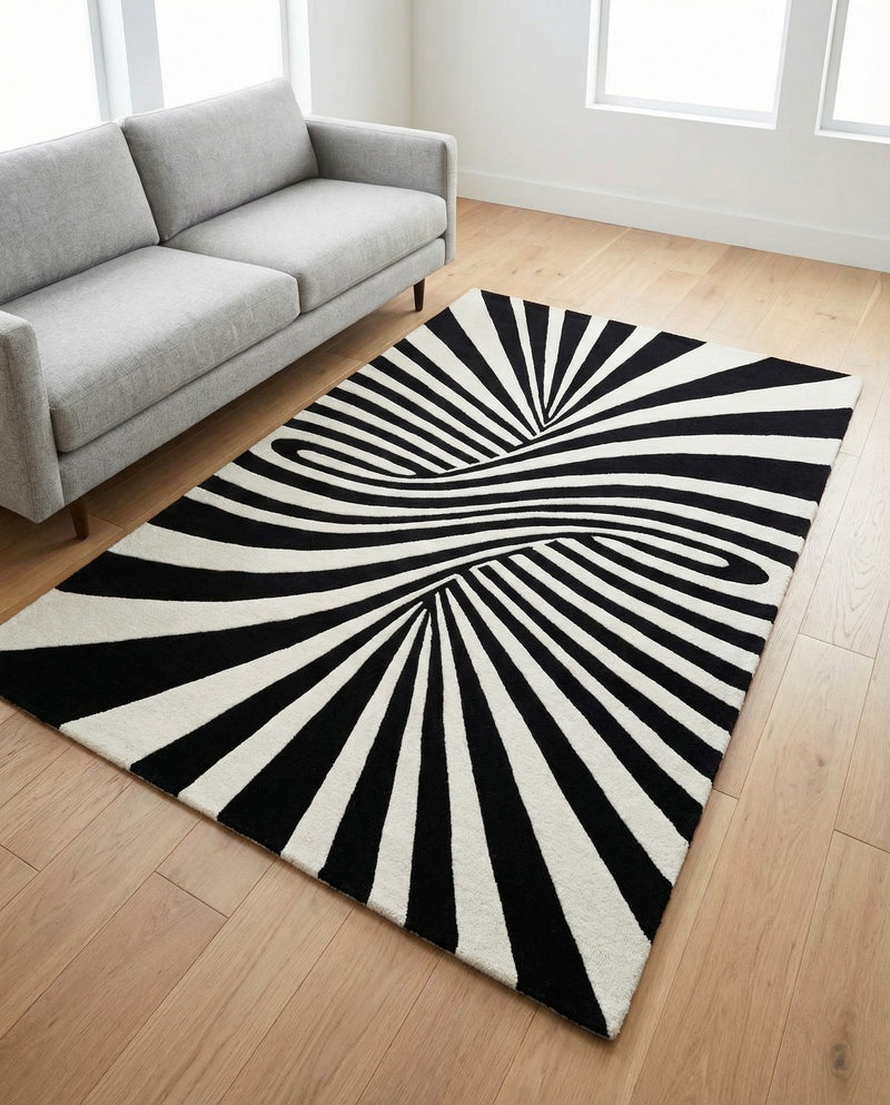 Cyclone Wool Collection Area Rug -  Maelstrom Rectangle Black and White  lifestyle 15