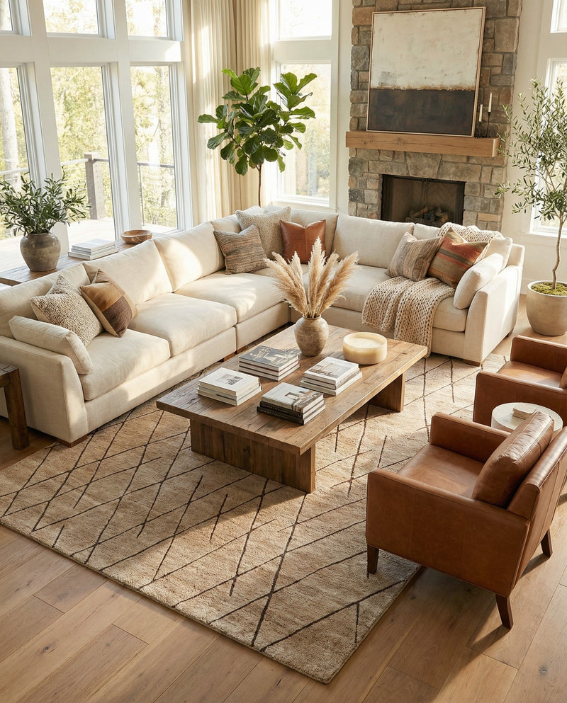 Sahara Berber Wool Collection Area Rug - Marrakesh Rectangle Camel Brown  lifestyle 50