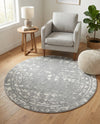 Brighton Stripes Collection Area Rug - Sussex (Gray and Ivory) Round Gray and Ivory  lifestyle 24
