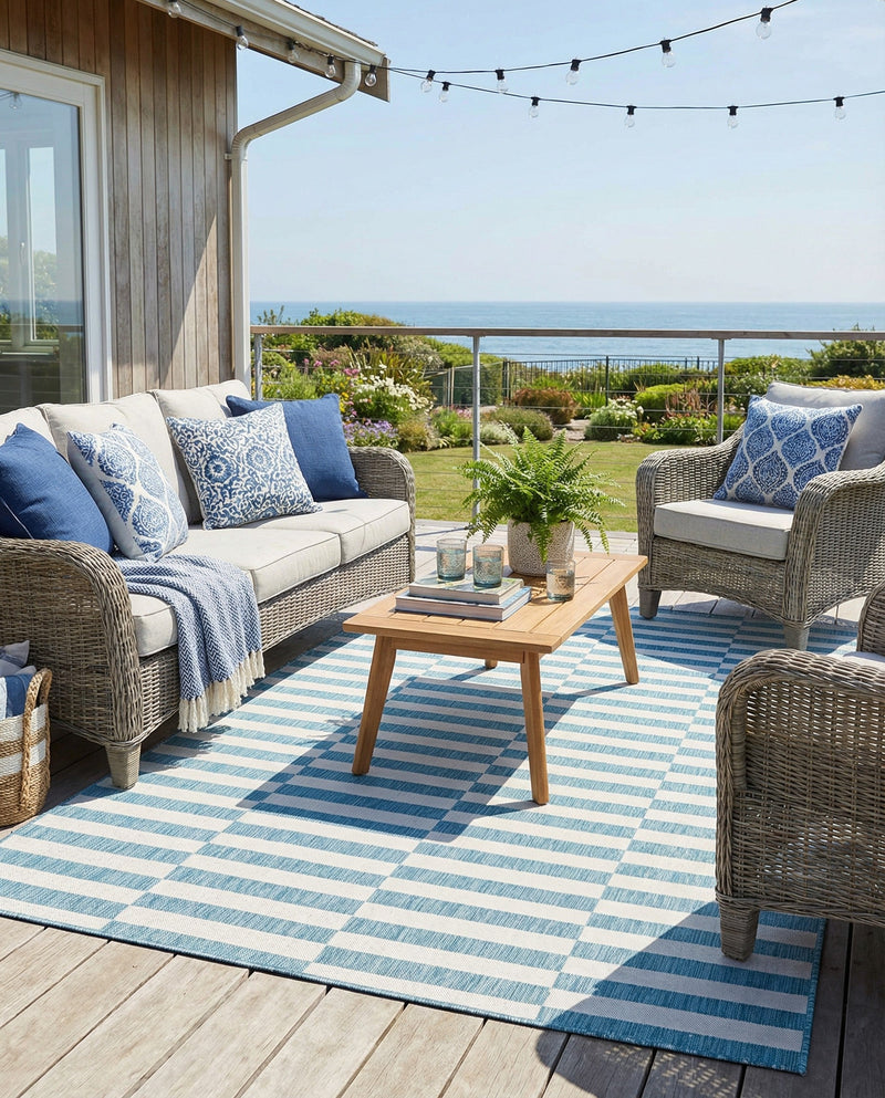 Seaside Stripes Collection Area Rug - Cabana (Light Aqua) Rectangle Light Aqua  lifestyle 11