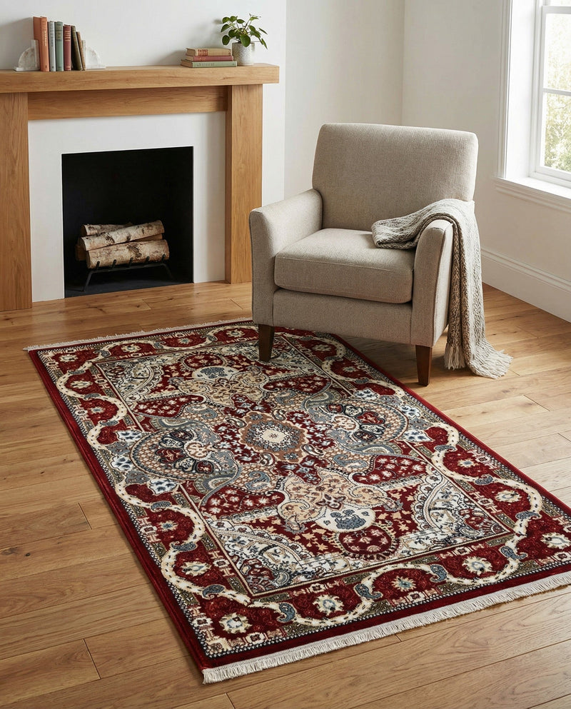 Persian Elegance Collection Area Rug -  Shiraz Rectangle Burgundy  lifestyle 65