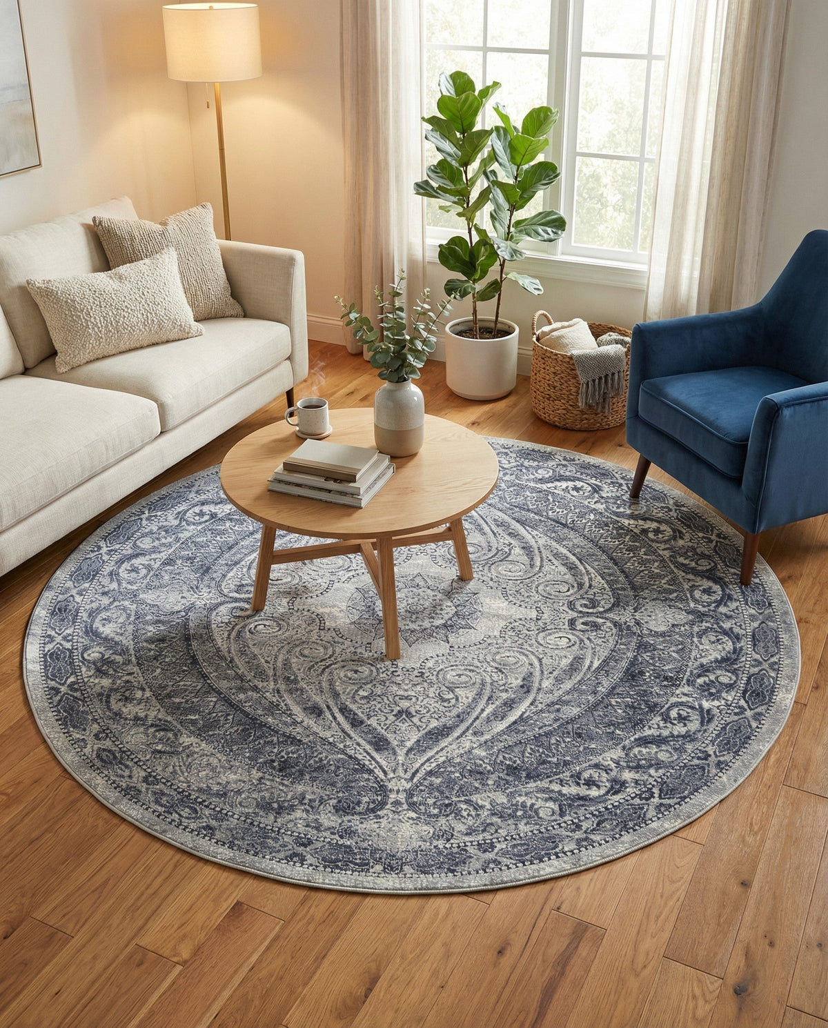 Coastal Manor Collection Area Rug -  Seagrove Round Dark Blue  lifestyle 90