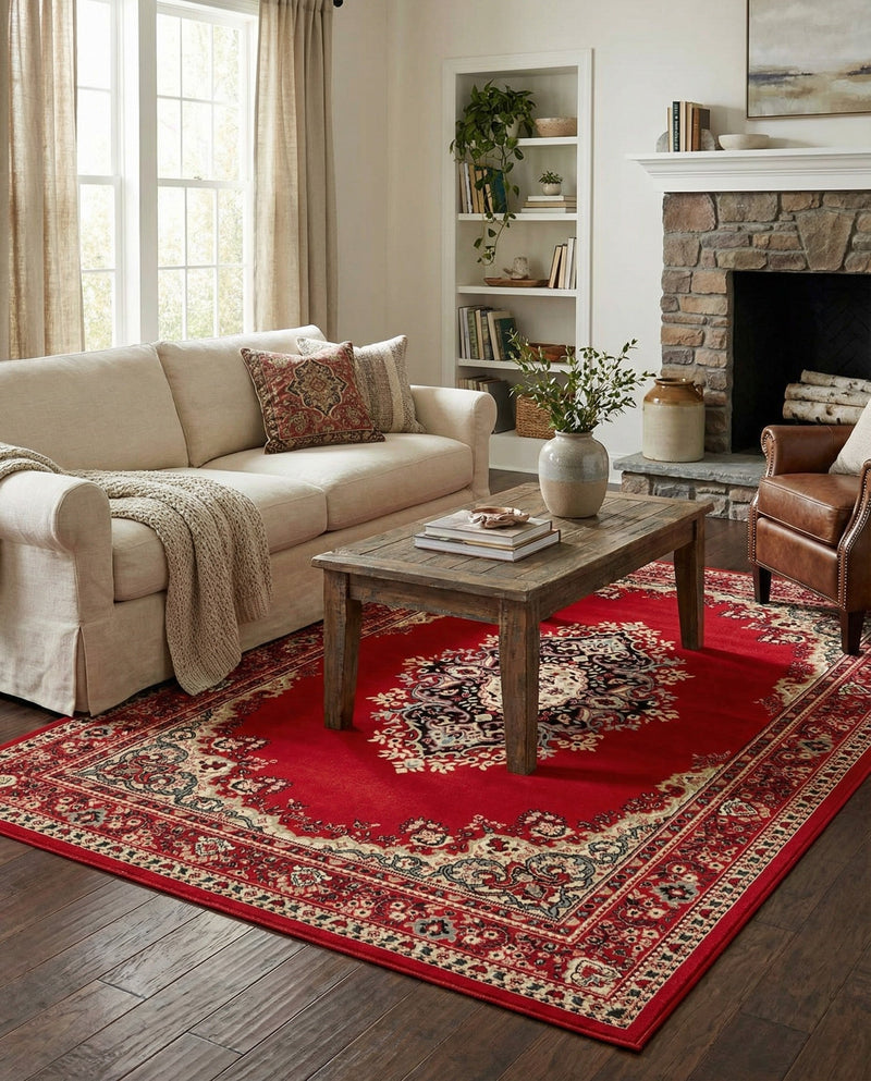 Tabriz Tapestry Collection Area Rug - Azerbaijan (Red) Rectangle Red  lifestyle 8