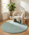 Cozy Comfort Shag Collection Area Rug - Haven (Sage Green) Round Sage Green  lifestyle 35