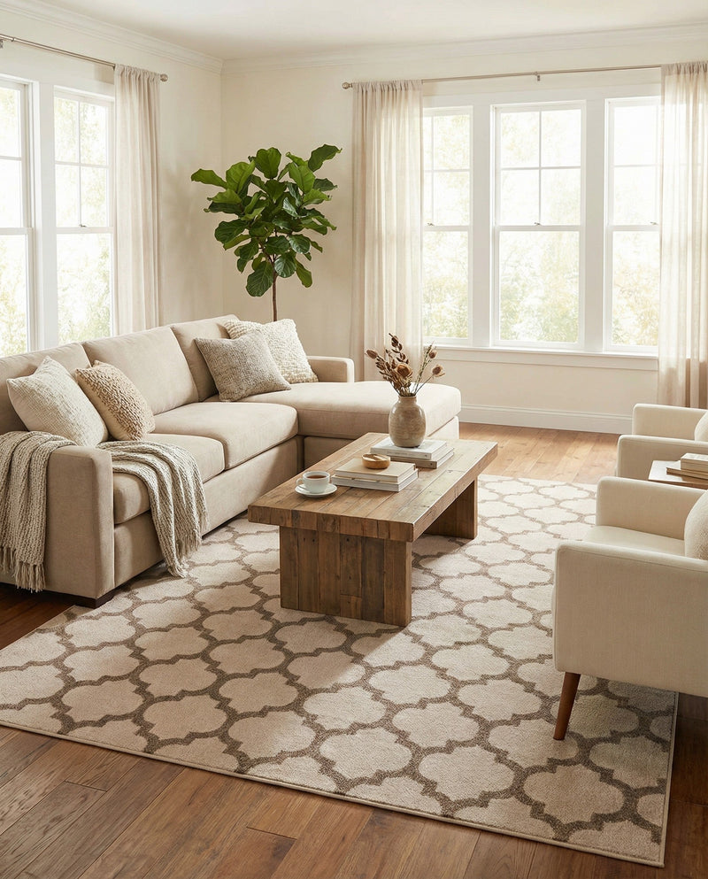 Lattice Gardens Collection Area Rug -  Bloomfield (Beige and Light Brown) Rectangle Beige and Light Brown  lifestyle 6