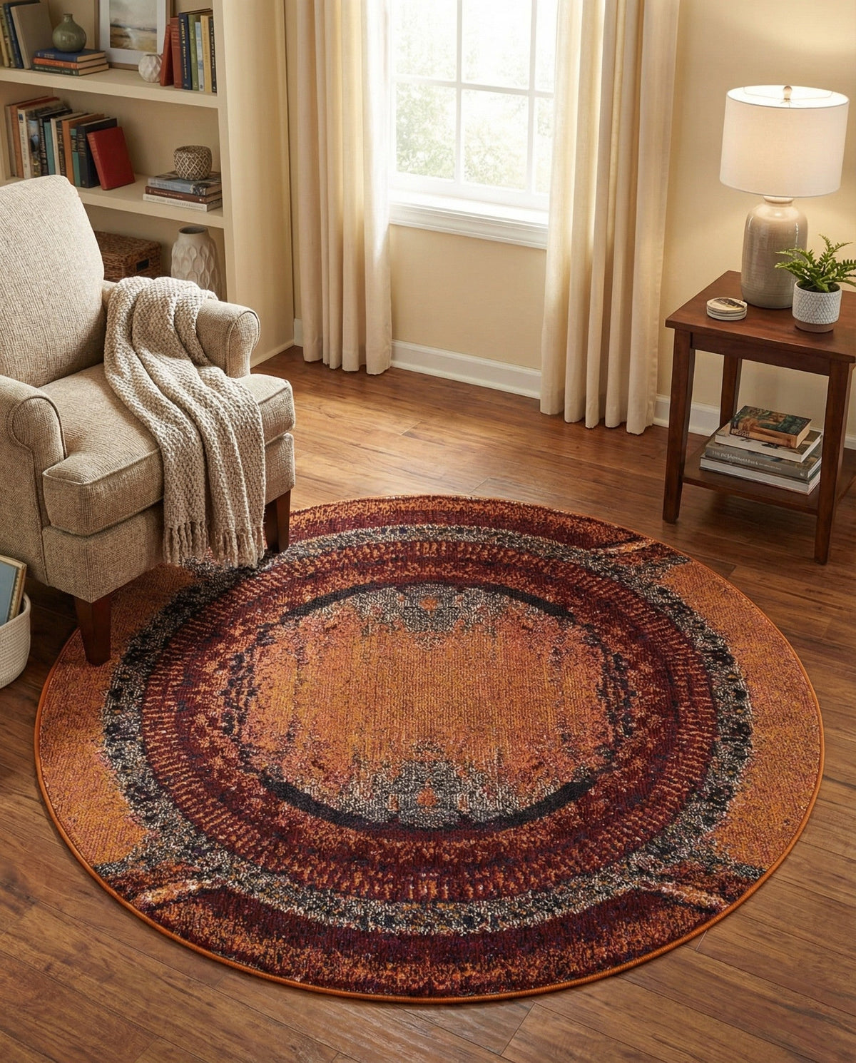 Marrakesh Elegance Collection Area Rug -  Sijilmasa Round Orange  lifestyle 86