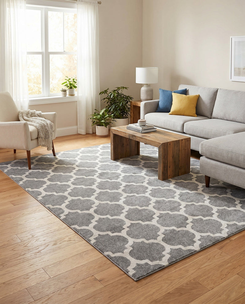 Lattice Gardens Collection Area Rug -  Bloomfield (Dark Gray) Rectangle Dark Gray  lifestyle 22