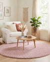 Cozy Comfort Shag Collection Area Rug - Haven (Pink) Round Pink  lifestyle 40