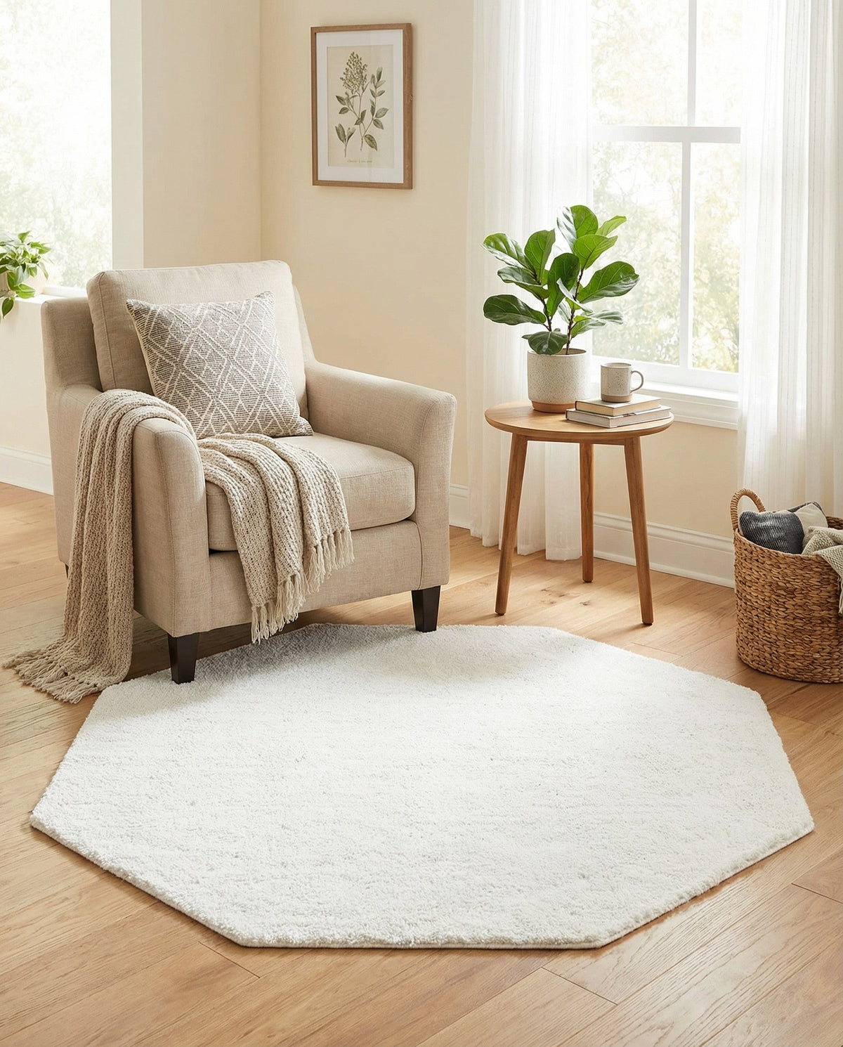 Solid Shag Seaside Collection Area Rug - Azure Cove (Snow White) Octagon Snow White  lifestyle 81