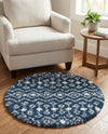 Berber Lattice Shag Collection Area Rug - Atlas (Navy Blue) Round Navy Blue  lifestyle 50