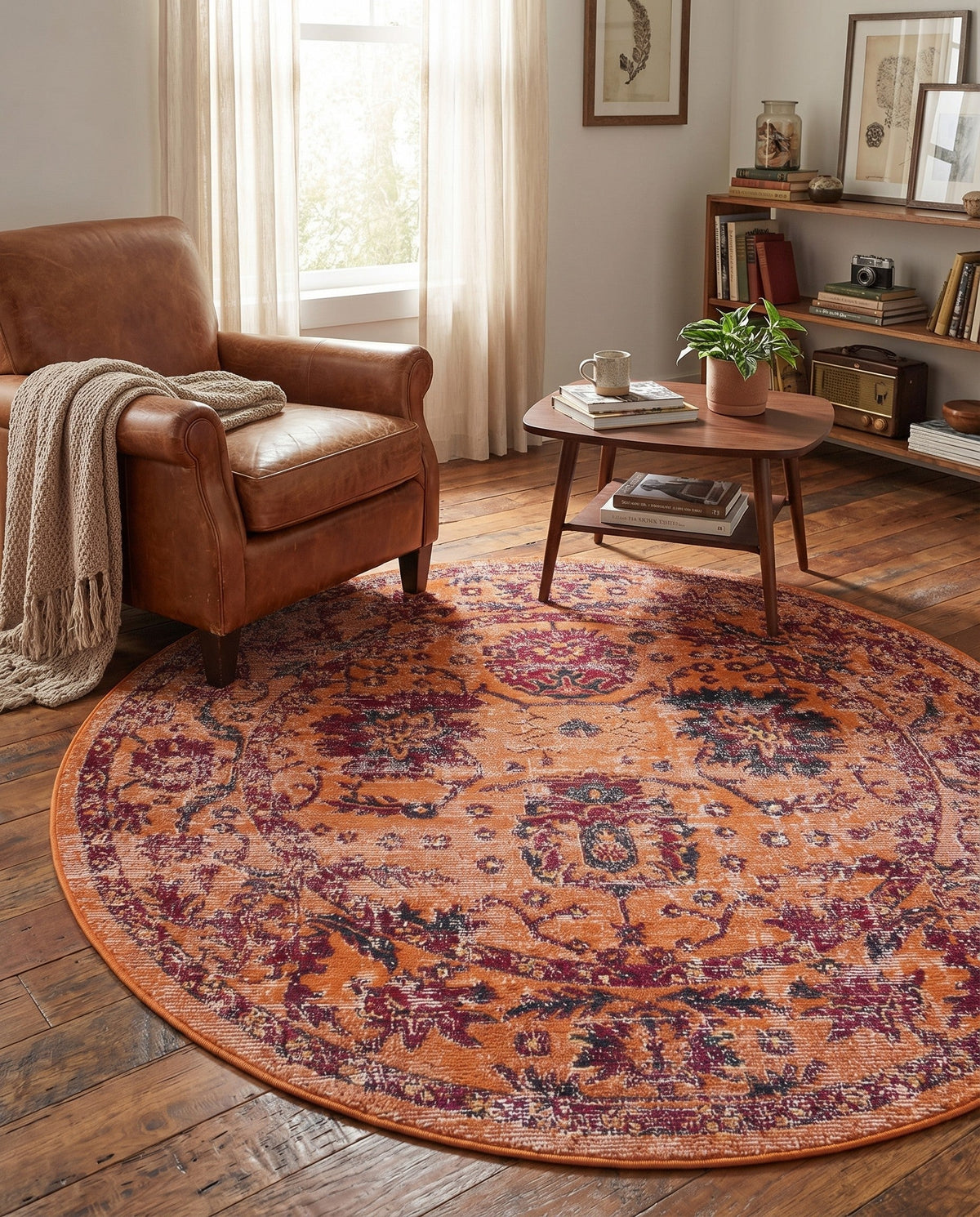 Geneva Terrace Collection Area Rug -  Lausanne Round Orange  lifestyle 165