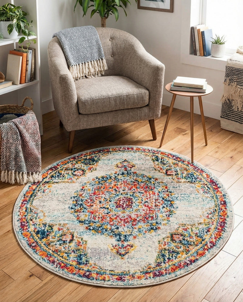 Brighton Terrace Collection Area Rug - Hove (Ivory) Round Ivory  lifestyle 34