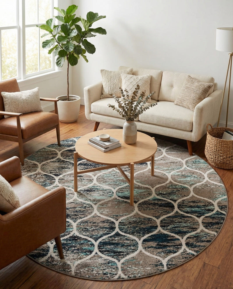 Trellis Mosaic Collection Area Rug -  Pergolatown (Blue Multi) Round Blue Multi  lifestyle 69