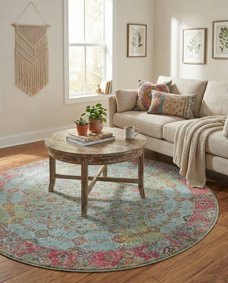 Caribbean Breeze Collection Area Rug -  Juniper Round Blue  lifestyle 56