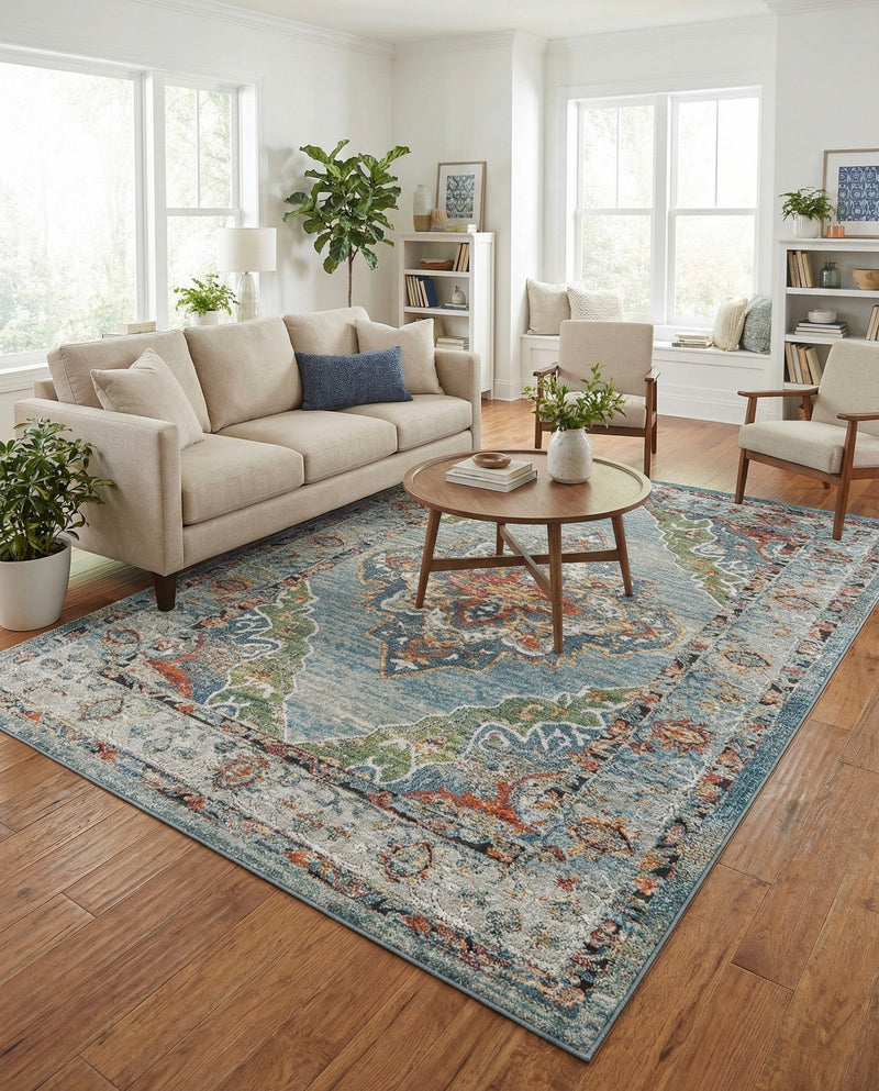 Savannah Soiree Collection Area Rug - Serengeti (Blue) Rectangle Blue  lifestyle 17