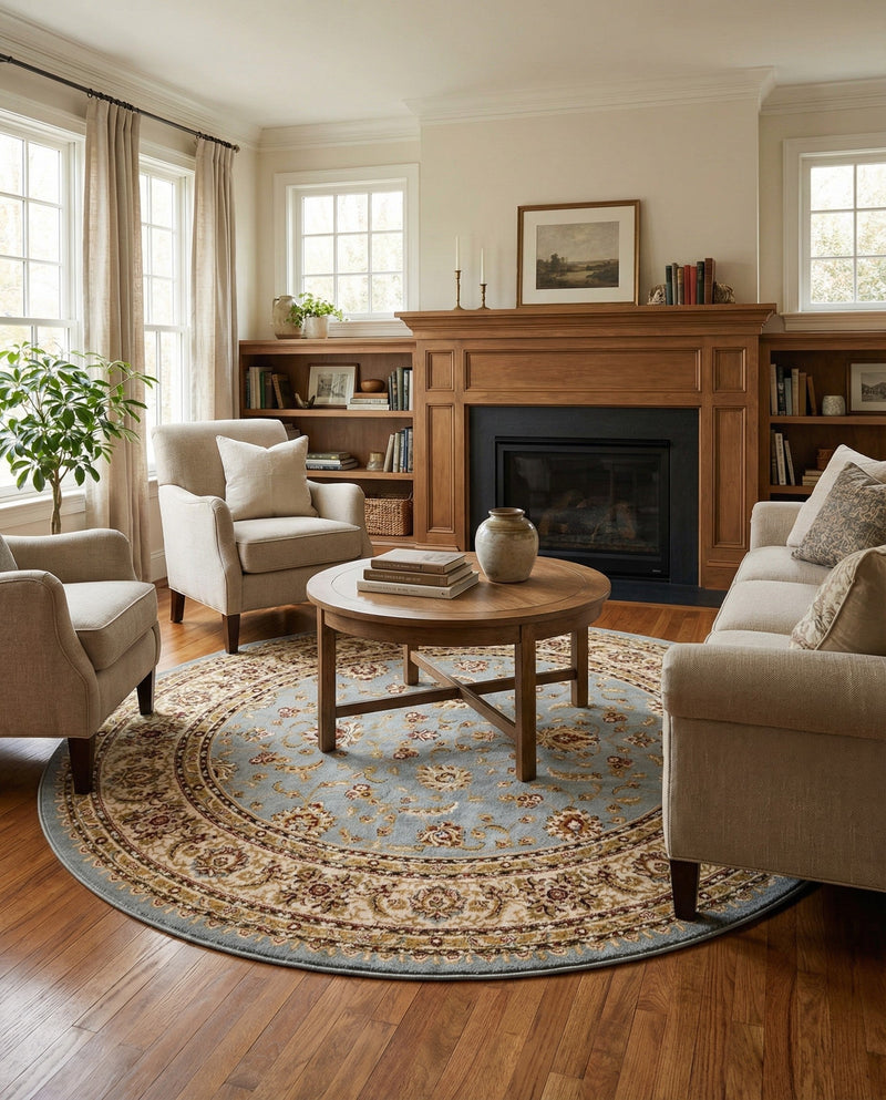 Jaipur Elegance Collection Area Rug -  Nahargarh (Light Blue) Round Light Blue  lifestyle 26