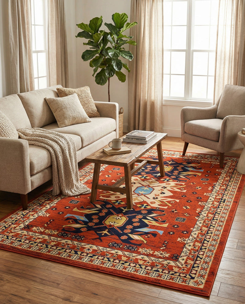 Tabriz Tapestries Collection Area Rug - Azerbaijan (Terracotta) Rectangle Terracotta  lifestyle 7