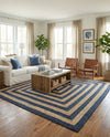 Woven Seaside Jute Collection Area Rug - Nautilus Square Navy Blue Natural  lifestyle 31