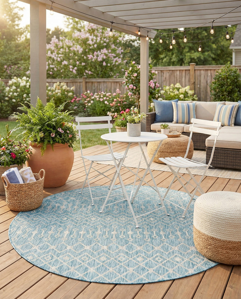 Savannah Pergola Collection Area Rug -  Pergola (Aqua) Round Aqua  lifestyle 66