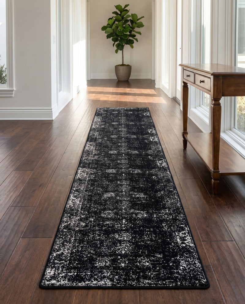 Riviera Elegance Collection Area Rug - Antibes (Black) Runner Black  lifestyle 59