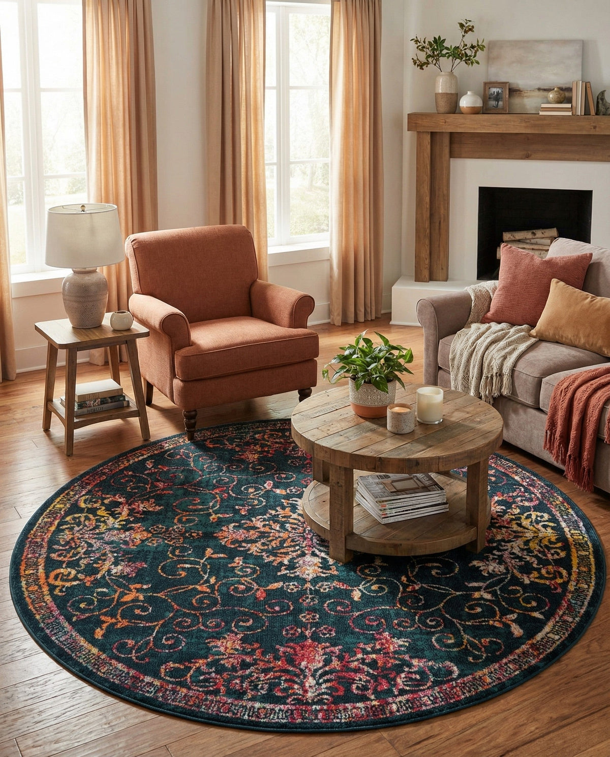 Brighton Terrace Collection Area Rug -  Saltdean Round Navy Blue  lifestyle 134