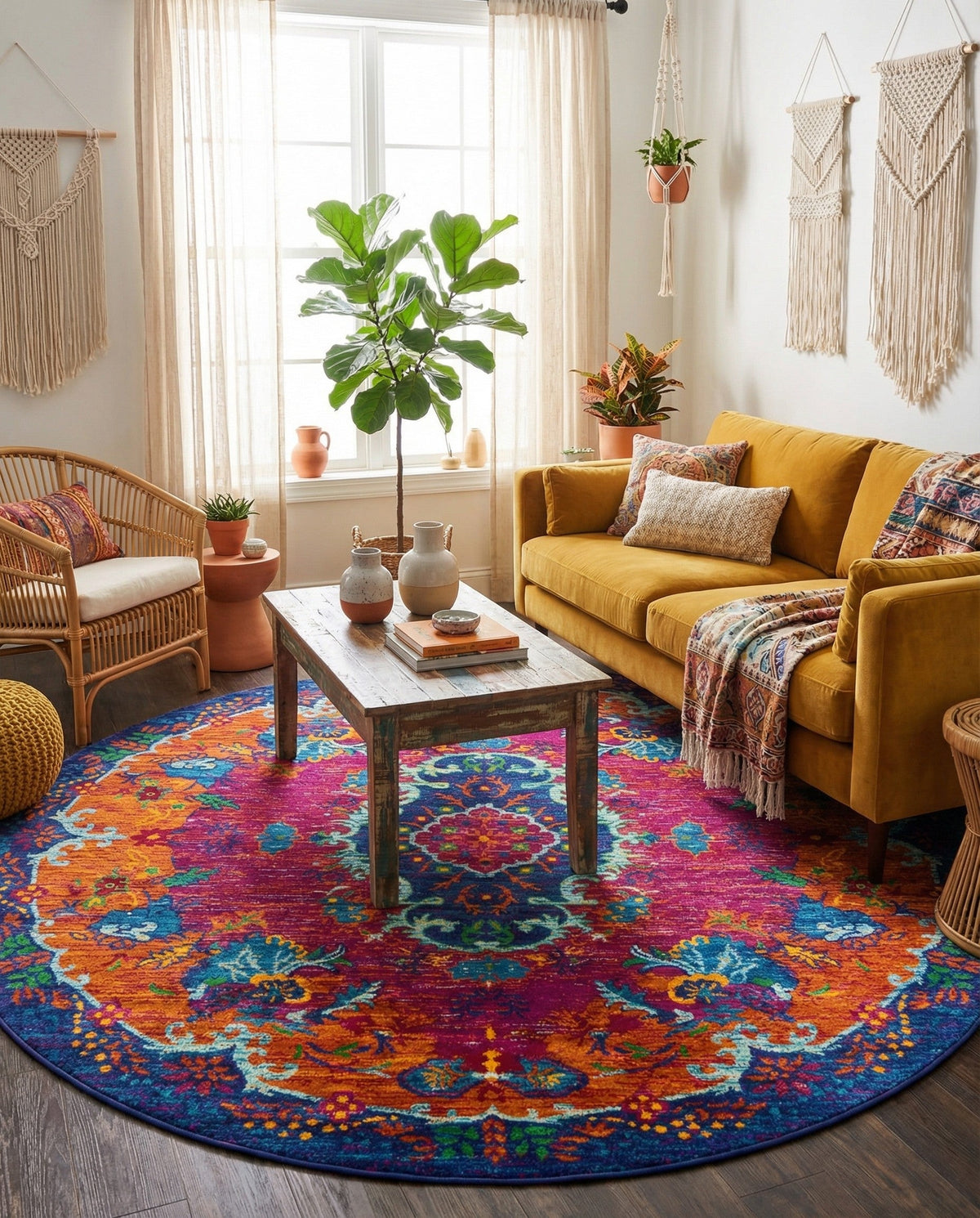 Caribbean Cove Collection Area Rug -  Nevis Round Fuchsia  lifestyle 57