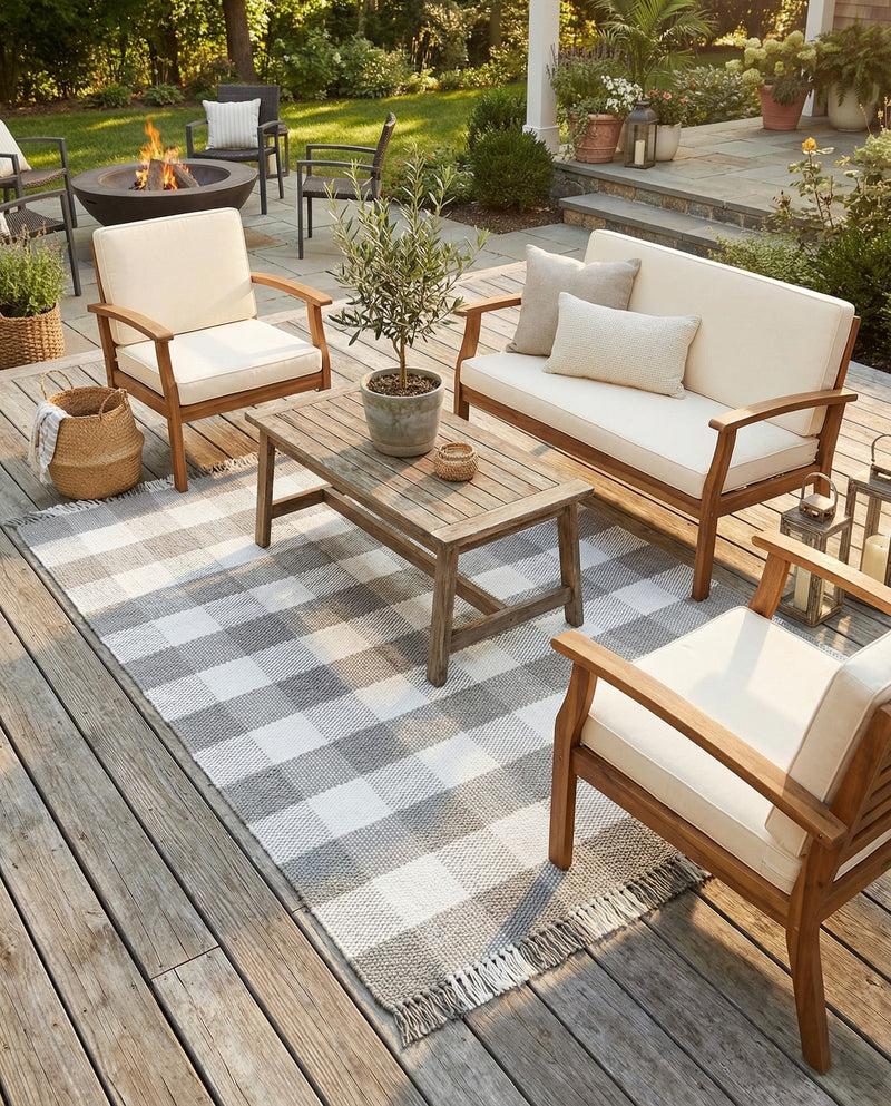 Sustainable Grid Indoor-Outdoor Oasis Collection Area Rug - Savannah Rectangle Gray  lifestyle 30