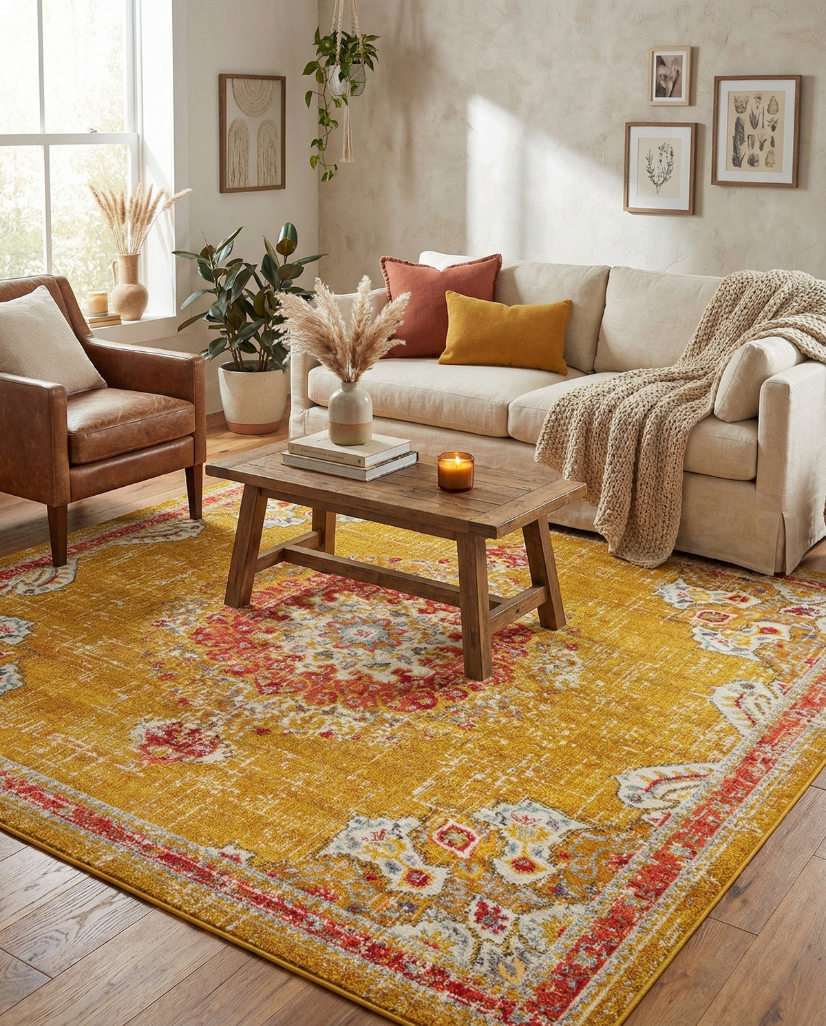 Brighton Terrace Collection Area Rug - Hove (Gold) Square Gold  lifestyle 69
