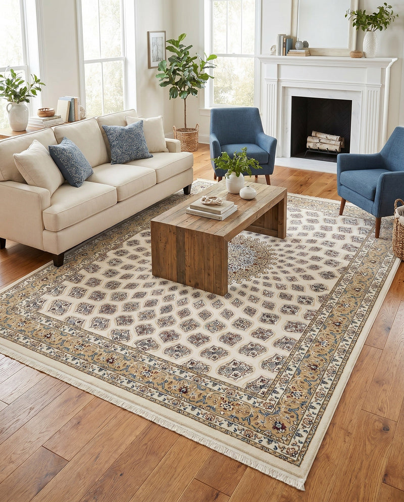 Persian Elegance Collection Area Rug -  Zanjan Rectangle Ivory  lifestyle 11