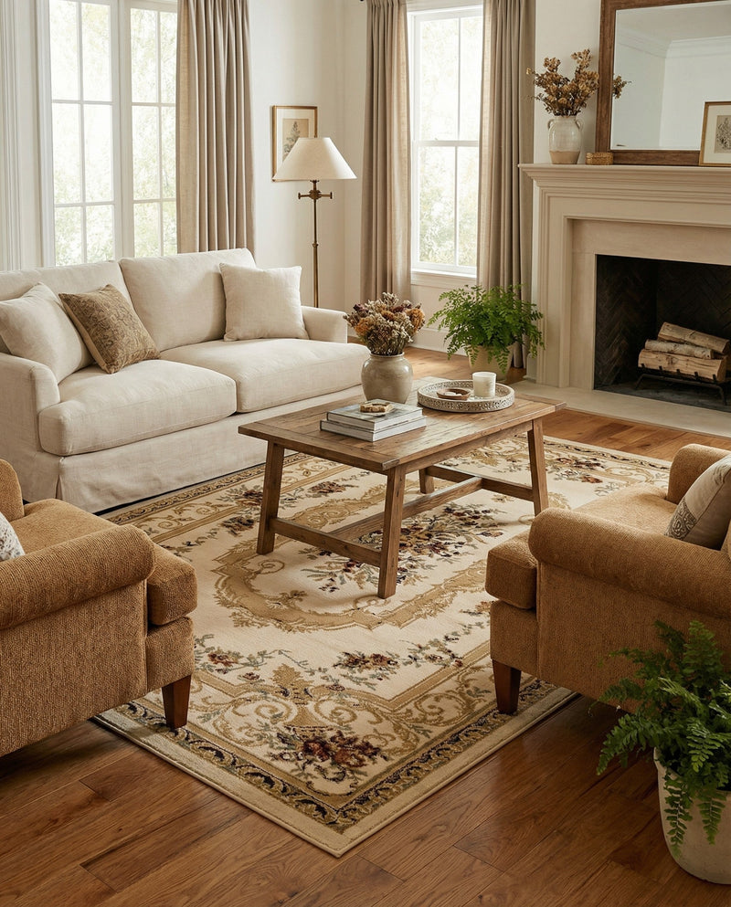 Versailles Elegance Collection Area Rug -  Louveciennes (Cream) Rectangle Cream  lifestyle 8