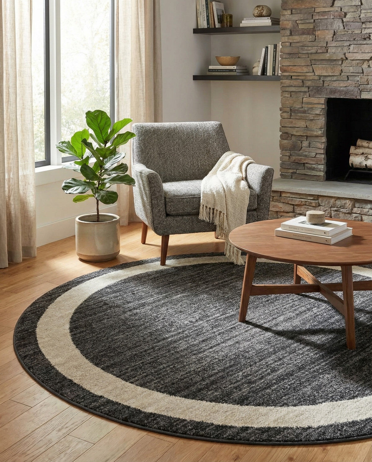 Studio Haven Collection Area Rug -  Alcove (Black) Round Black  lifestyle 51