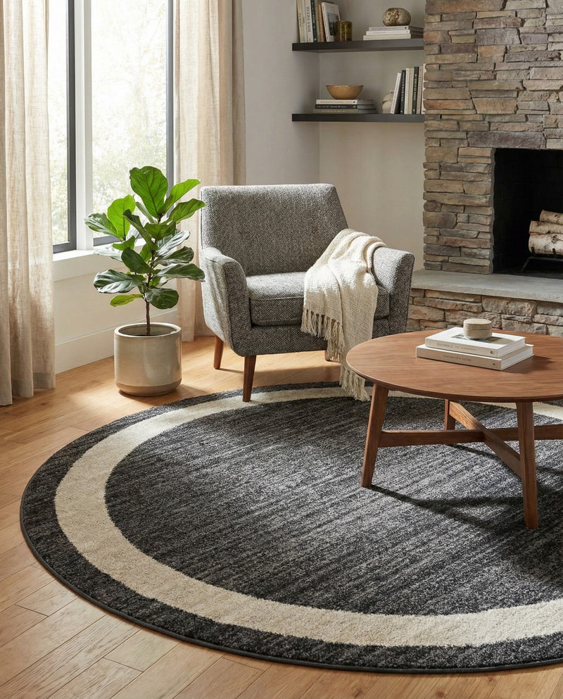 Studio Haven Collection Area Rug -  Alcove (Black) Round Black  lifestyle 51