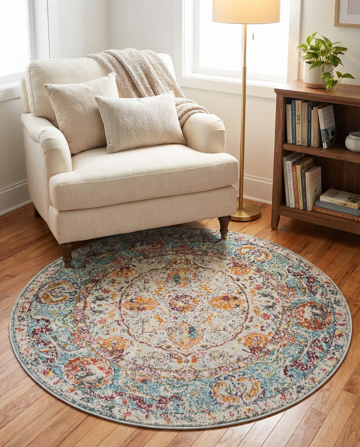 Caribbean Breeze Collection Area Rug -  Xcalak Round Light Blue  lifestyle 119