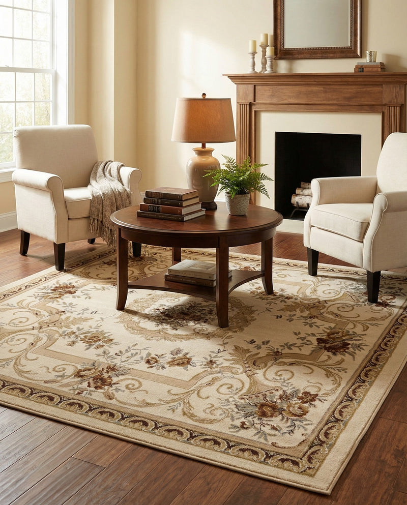 Versailles Elegance Collection Area Rug -  Louveciennes (Cream) Square Cream  lifestyle 80