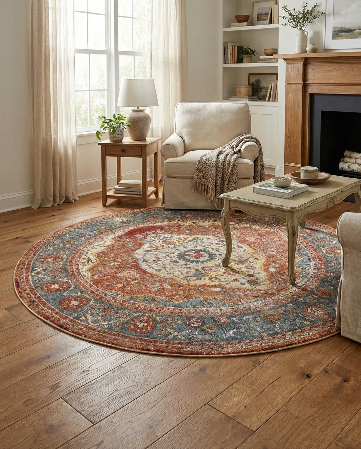 Caribbean Breeze Collection Area Rug -  Vieques Round Rust Red  lifestyle 173
