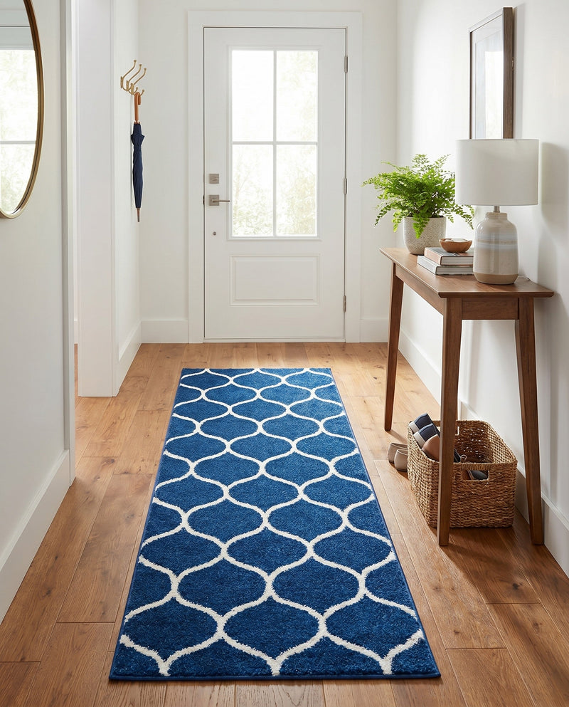 Trellis Mosaic Collection Area Rug -  Pergolatown (Navy Blue) Runner Navy Blue  lifestyle 93