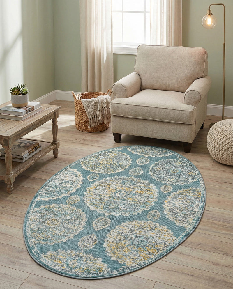 Arcadia Rugs Collection Area Rug -  Atlantis (Gray and Blue) Oval Gray and Blue  lifestyle 63