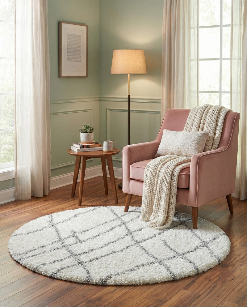 Cozy Haven Shag Collection Area Rug - Serenity (Ivory) Round Ivory  lifestyle 33