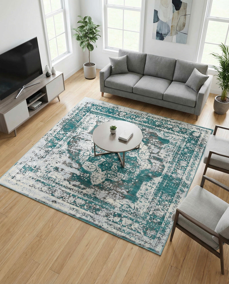 Riviera Elegance Collection Area Rug -  Menton (Turquoise) Square Turquoise  lifestyle 55