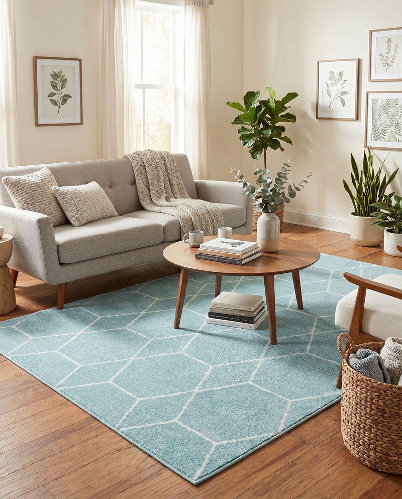 Trellis Mosaic Collection Area Rug - Arborville (Light Blue) Rectangle Light Blue  lifestyle 16