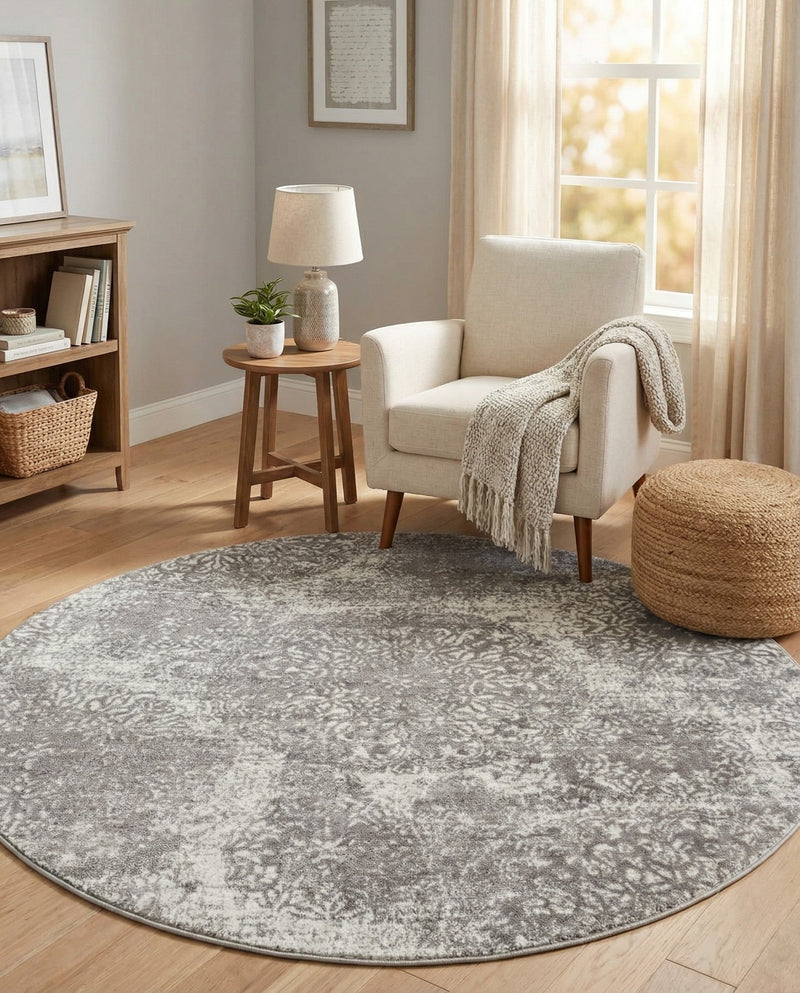 Riviera Elegance Collection Area Rug -  Monaco (Light Gray) Round Light Gray  lifestyle 66