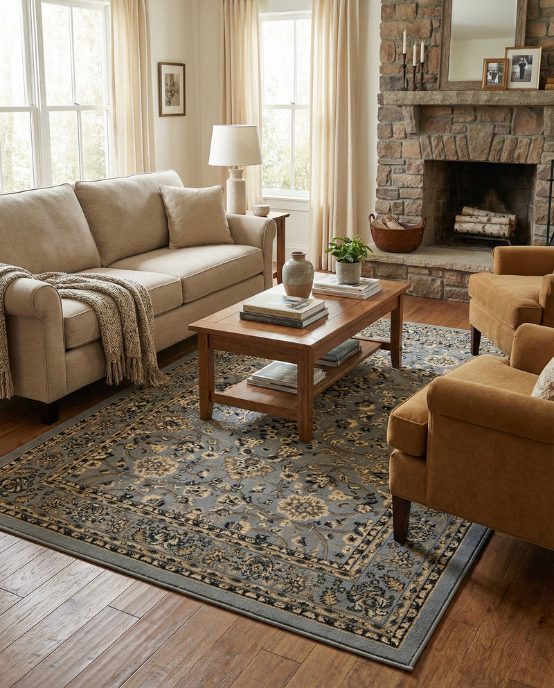 Isfahan Elegance Collection Area Rug - Naghsh-e Jahan (Gray) Rectangle Gray  lifestyle 6