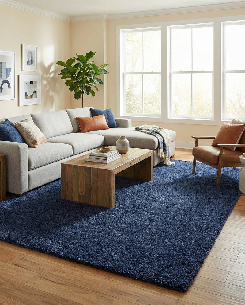 Solid Shag Seaside Collection Area Rug - Azure Cove (Navy Blue) Rectangle Navy Blue  lifestyle 22