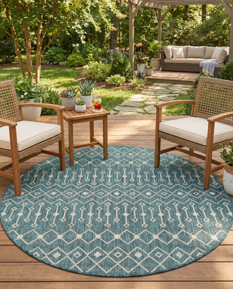 Savannah Pergola Collection Area Rug -  Pergola (Teal) Round Teal  lifestyle 58